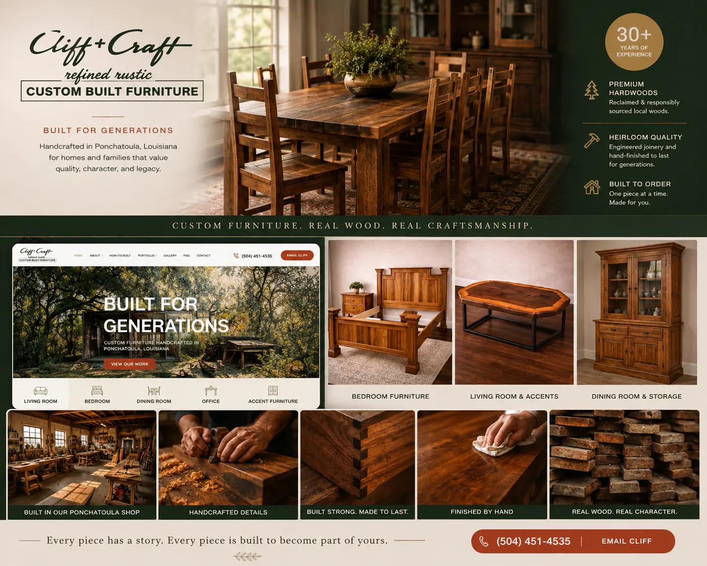 Cliff Craft Furniture custom furniture website and brand marketing work by Main Street Design