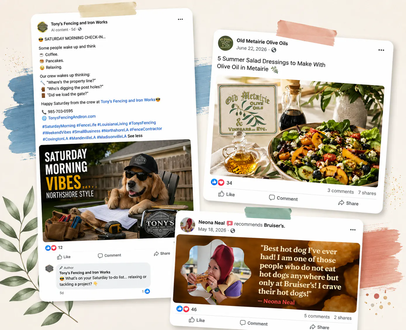 Mandeville small business marketing examples with Facebook posts and branded graphics