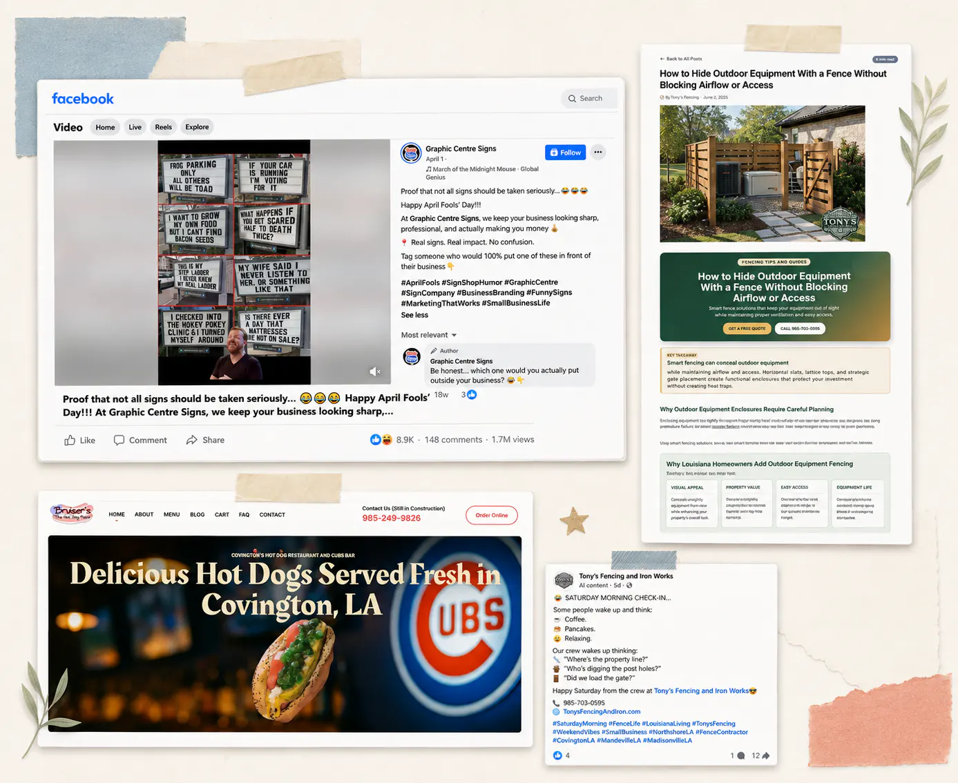 Mandeville small business marketing portfolio with Louisiana websites, social media content, and published articles