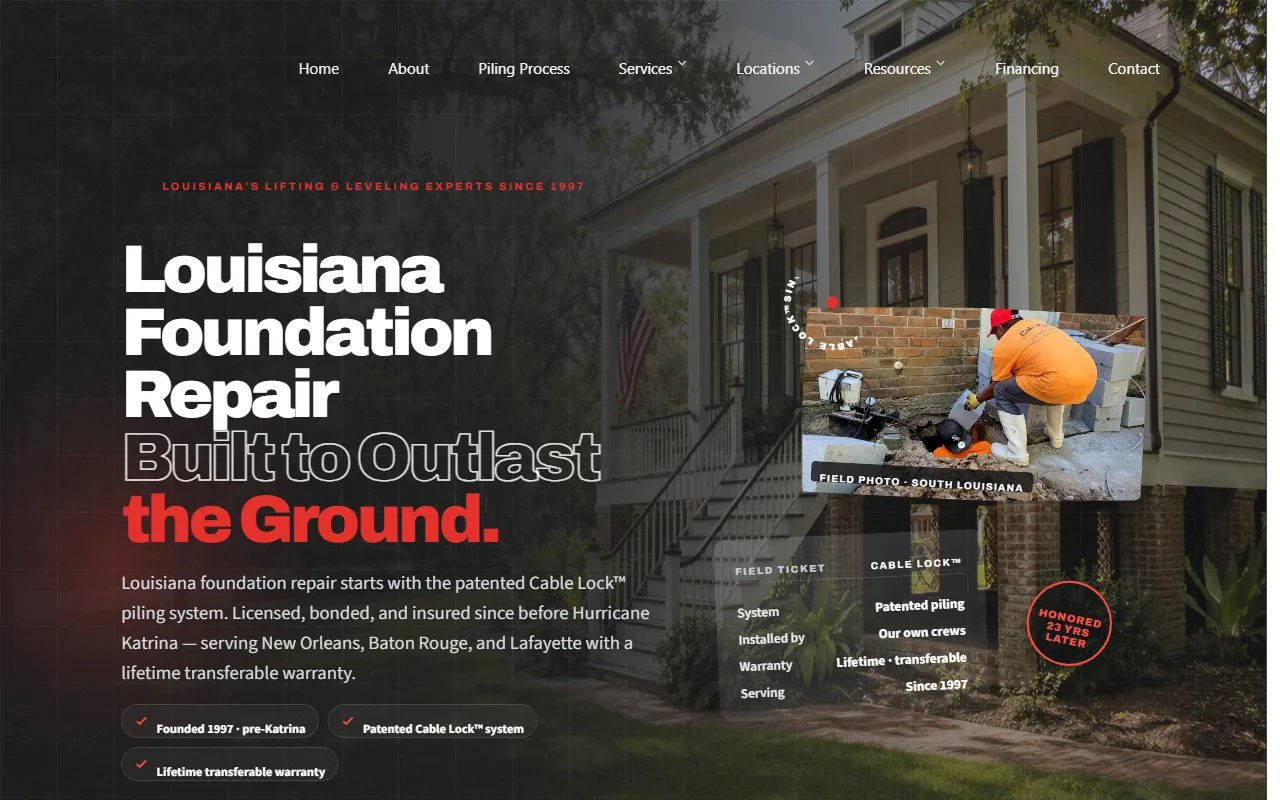 Cable Lock Foundation Repair website rebuild homepage in progress